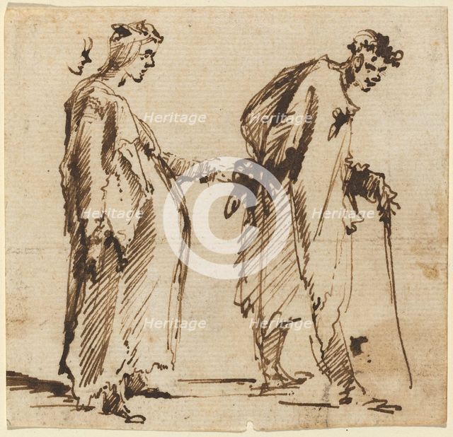 A Pregnant Young Woman and a Young Man with a Staff, 1750s. Creator: Giovanni Battista Piranesi.