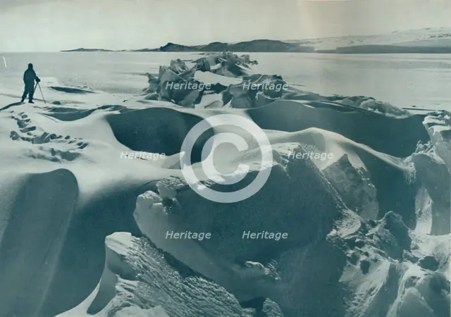 'A Pressure Ridge in the Sea-Ice Running Towards Cape Barne', 1911, (1913). Artist: Herbert Ponting.