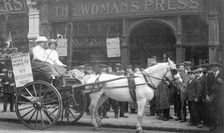 A press cart outside the Woman's Press, Charing Cross Road, London, July 1911