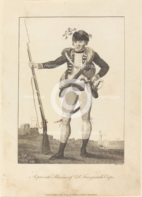 A private Marine of Col. Fourgeoud's Corps, 1793. Creator: William Blake.