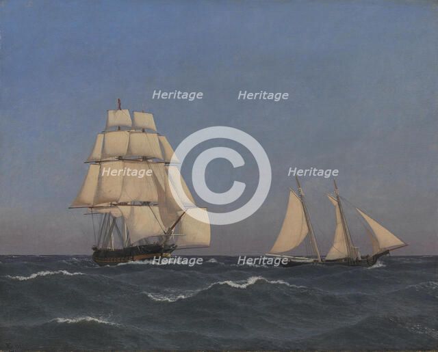 A Privateer Outsailing a Pursuing Frigate, 1845. Creator: CW Eckersberg.
