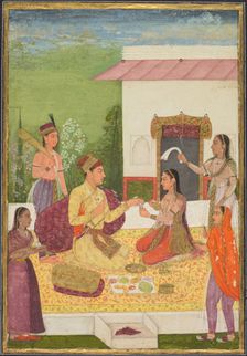 A prince conversing with a woman while taking refreshments on a terrace (recto)..., c. 1710-1720. Creator: Unknown