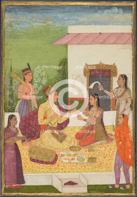 A prince conversing with a woman while taking refreshments on a terrace (recto)..., c. 1710-1720. Creator: Unknown.