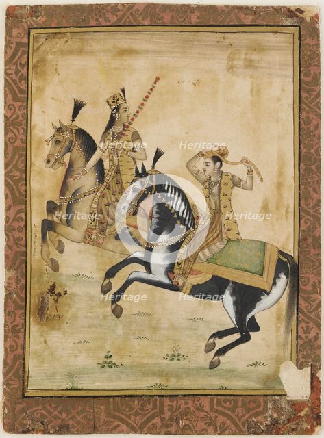 A Prince and princess on horseback, 18th century. Creator: Unknown.