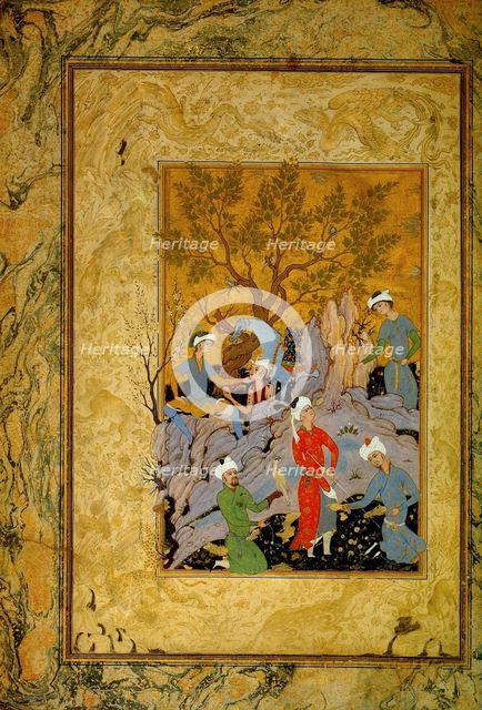 'A Princely Hawking Party in the Mountains', c1575.  Artist: Mirza 'Ali