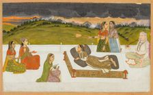 A princess reclining on a terrace with attendants, c. 1730-1740. Creator: Unknown
