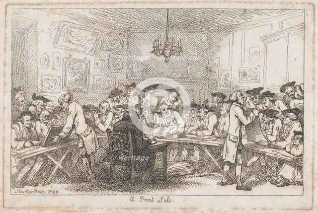 A Print Sale--A Night Auction, 1788., 1788. Creator: Thomas Rowlandson.