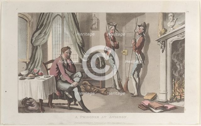 A Prisoner at Avignon, from "Journal of Sentimental Travels in the Southern Provinces of F..., 1820. Creator: Thomas Rowlandson.