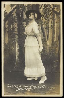 A prisoner of war acting in an internment camp in Dülmen, performing in drag, wear..., [1910-1919?]. Creator: Unknown