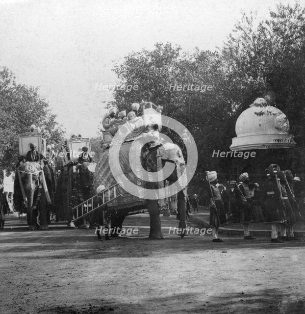 A Punjabi princess in an elephant procession, Delhi, India, 1900s.Artist: H Hands & Son