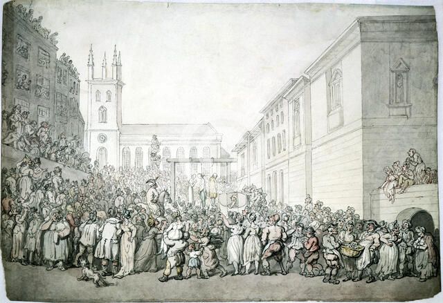 A public execution at Newgate, London, late 18th century. Artist: Thomas Rowlandson