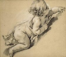 A putto reclining to right, mid 18th century. Creator: Francois Boucher