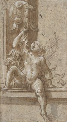 A Putto Seated on a Frame, ca. 1538-40. Creator: Girolamo Mazzola Bedoli