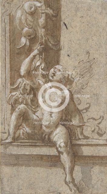 A Putto Seated on a Frame, ca. 1538-40. Creator: Girolamo Mazzola Bedoli.
