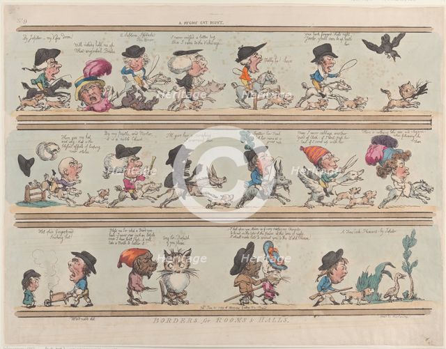 A Pygmy Cat Hunt, Borders for Rooms & Halls, Plate 9, June 20, 1799., June 20, 1799. Creator: Thomas Rowlandson.