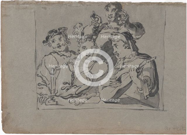 A Quartet of Singers, Lute players, and Bell Ringers Playing in a Tavern by Candlelight, 1620-1628. Creator: Leonard Bramer.