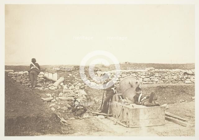 A Quiet Day in the Mortar Battery, 1855. Creator: Roger Fenton.