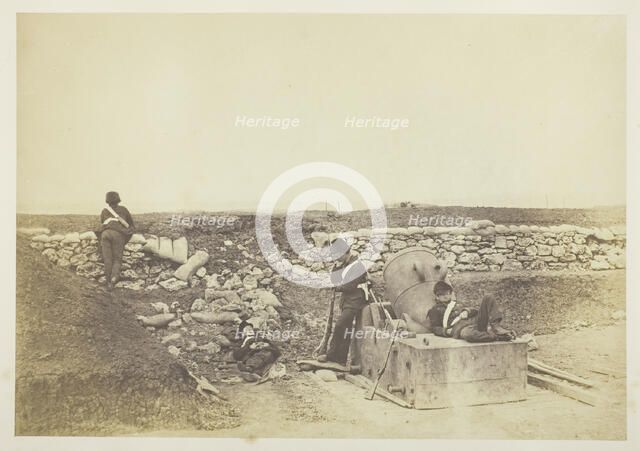 A Quiet Day in the Mortar Battery, 1855. Creator: Roger Fenton.