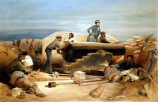 A Quiet Day in the Diamond Battery - portrait of a Lancaster 68-pounder Crimean War 1855-1856. Artist: William Simpson