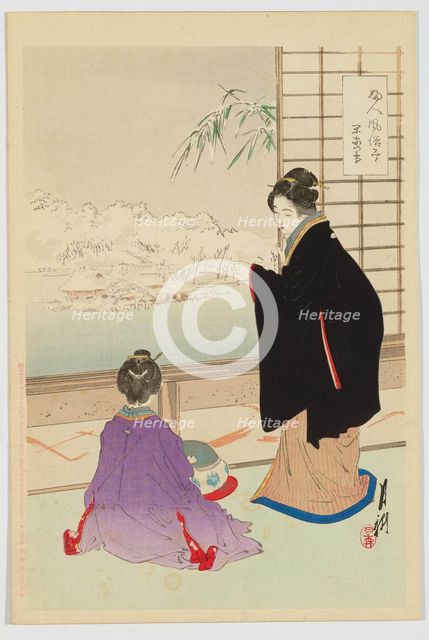 A quiet house in the snow (The Customs and Manners of Women), 1891. Creator: Ogata Gekko.