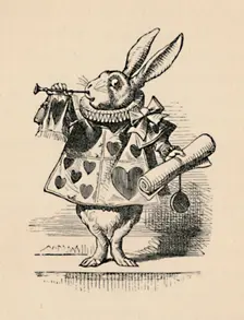 A Rabbit as court official blowing a trumpet for an announcement 1889. Artist: John Tenniel