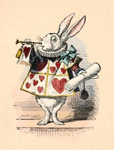 A Rabbit as court official blowing a trumpet for an announcement 1889. Artist: John Tenniel