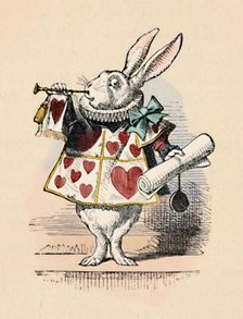 A Rabbit as court official blowing a trumpet for an announcement 1889. Artist: John Tenniel