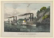 A Race on the Mississippi, 1870., 1870. Creators: Nathaniel Currier, James Merritt Ives, Currier and Ives