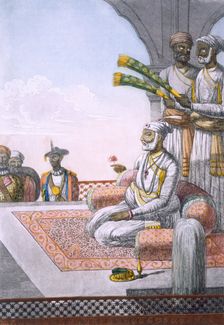 A Rahjah with attendants, pub. 1808-12. Creator: Franz Balthazar Solvyns (1760-1824)