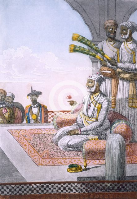 A Rahjah with attendants, pub. 1808-12. Creator: Franz Balthazar Solvyns (1760-1824).
