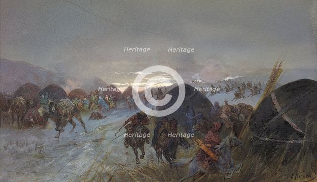 A Raid on a Settlement, 19th century. Creator: Nikolay Nikolaevich Karazin.