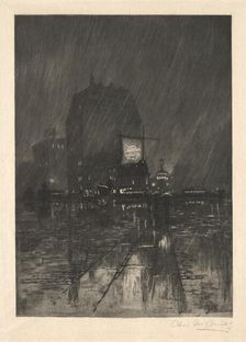 A Rainy Night, Madison Square, 1890. Creator: Charles Frederick William Mielatz