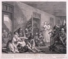 A Rake's Progress 1763; plate VIII of VIII. Artist: William Hogarth