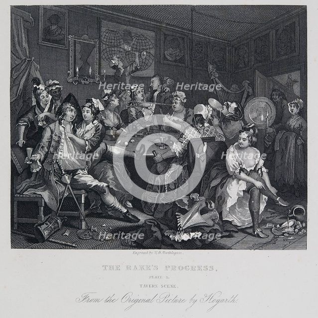 A Rake's Progress: Tavern Scene, 1732-1735. Creator: William Hogarth.