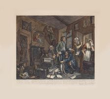 A Rake's Progress, Plate 1: The Young Heir Takes Possession Of The Miser's Effects, ca 1735. Creator: Hogarth, William (1697-1764)