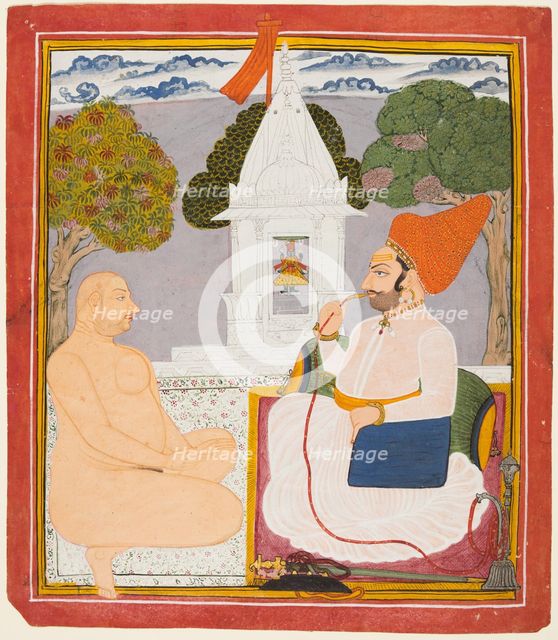 A Rathor Noble Visiting a Digambara holy man at a Vishnu Shrine, probably Baba Atmaram, c. 1760. Creator: Unknown.