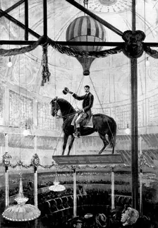 A Remarkable Circus Feat: Corradini's rapid descent on horseback, 1898. Creator: Unknown