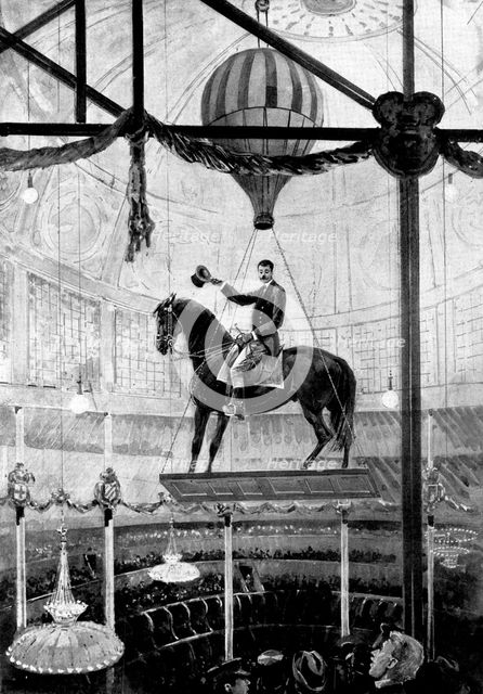 A Remarkable Circus Feat: Corradini's rapid descent on horseback, 1898. Creator: Unknown.