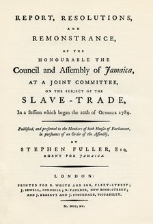 A remonstration of the subject of the slave trade, 1789 (1965)