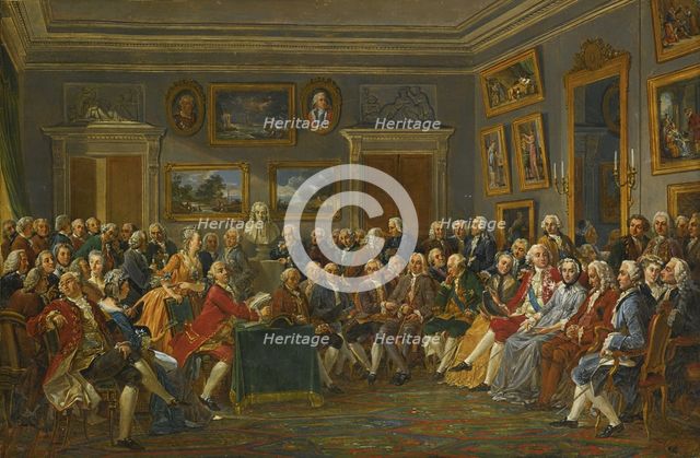 A reading of Voltaire's tragedy L'Orpheline de la Chine in the salon of Madame Geoffrin. Artist: Lemonnier, Anicet Charles Gabriel (1743-1824)