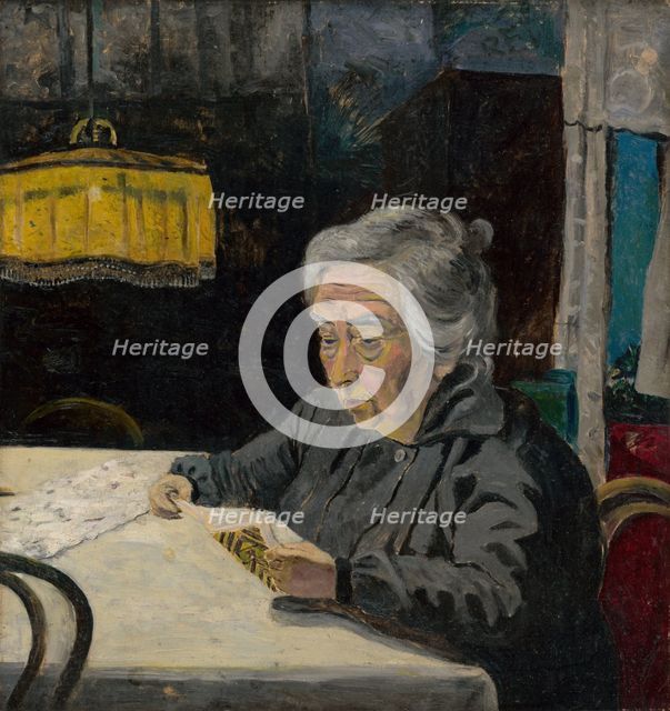 A Reading Old Lady, around 1925. Creator: Arnold Peter Weisz-Kubincan.
