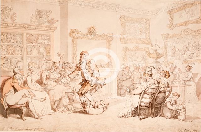 A reception at the dowager Duchess of Portland's, 1703. Creator: Thomas Rowlandson.