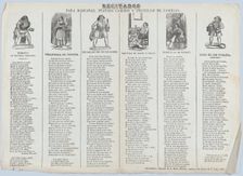 A recital sheet featuring different characters for use at social gatherings, 1861. Creator: Rafael Mariana