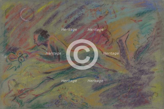 A reclining female nude in the countryside, 1933-1944. Creator: Arnold Peter Weisz-Kubincan.