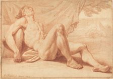 A Reclining Male Nude, 1723. Creators: Bernard Picart, Nicolas Boileau Despreaux