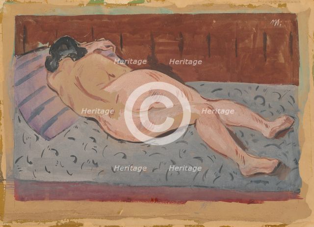 A reclining nude from behind, 1930-1939. Creator: Cyprian Majernik.