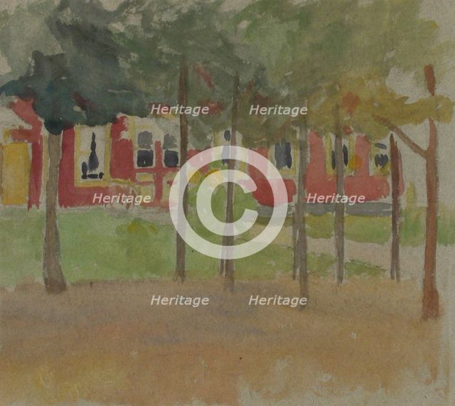 A red building between the trees. Creator: Maria Wiik.
