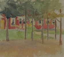 A red building between the trees. Creator: Maria Wiik