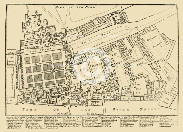 'A reduced copy of Fisher's Ground Plan of the Royal Palace of Whitehall, 1680', (1881).  Creator: Unknown.