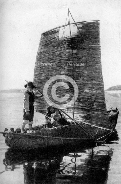 A reed balsa sailing vessel, Bolivia, 1922. Artist: Unknown